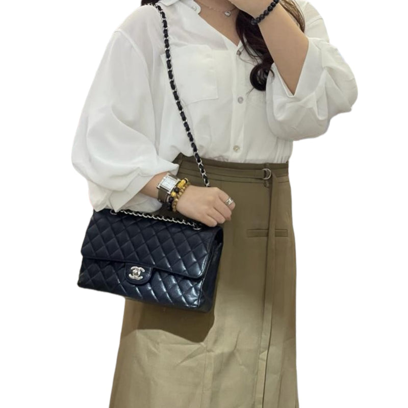Medium Classic Double Flap Caviar Black SHW