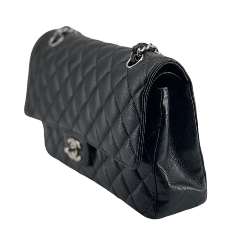 Medium Classic Double Flap Caviar Black SHW