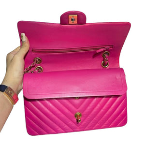 Classic Chevron Double Flap Medium Lambskin Pink GHW