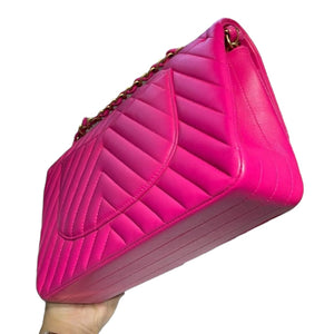 Classic Chevron Double Flap Medium Lambskin Pink GHW