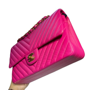 Classic Chevron Double Flap Medium Lambskin Pink GHW