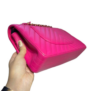 Classic Chevron Double Flap Medium Lambskin Pink GHW