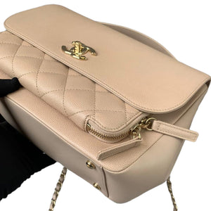 Large Business Affinity Flap Quilted Caviar Beige GHW