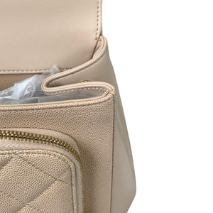 Large Business Affinity Flap Quilted Caviar Beige GHW