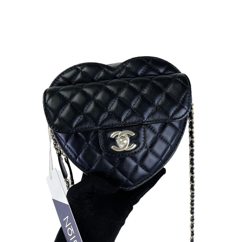 Large Heart Bag Lambskin Black GHW