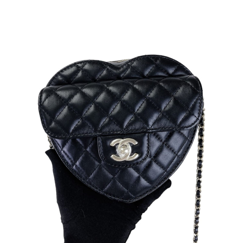 Large Heart Bag Lambskin Black GHW