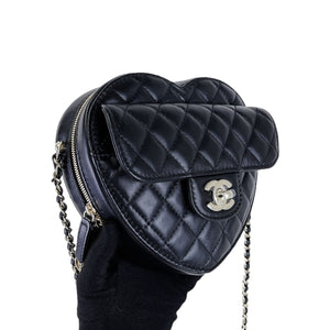 Large Heart Bag Lambskin Black GHW
