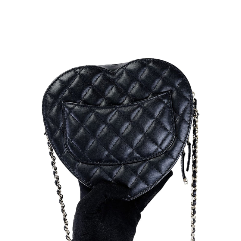 Large Heart Bag Lambskin Black GHW