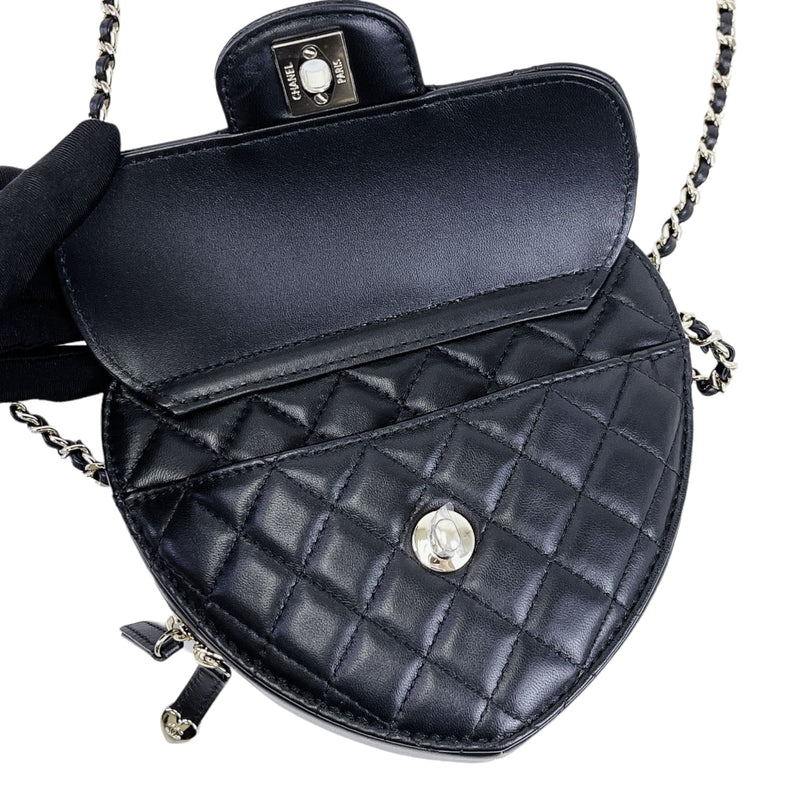 Large Heart Bag Lambskin Black GHW