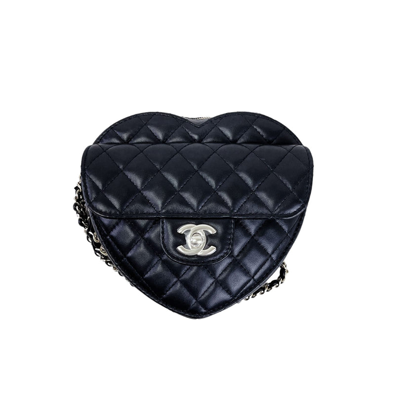 Large Heart Bag Lambskin Black GHW