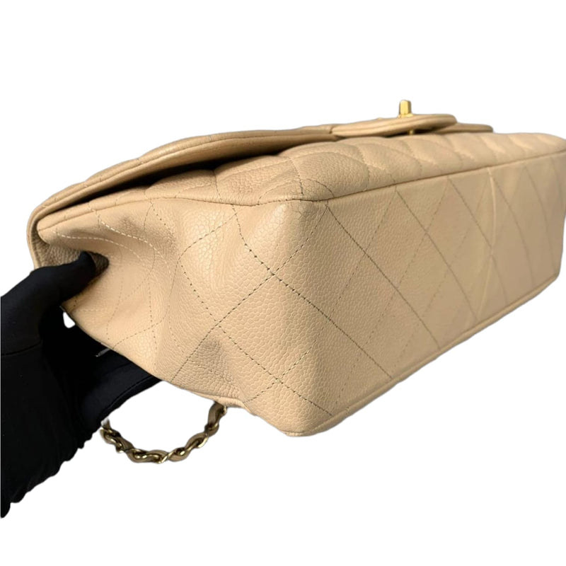 Jumbo Single Flap Caviar Beige GHW