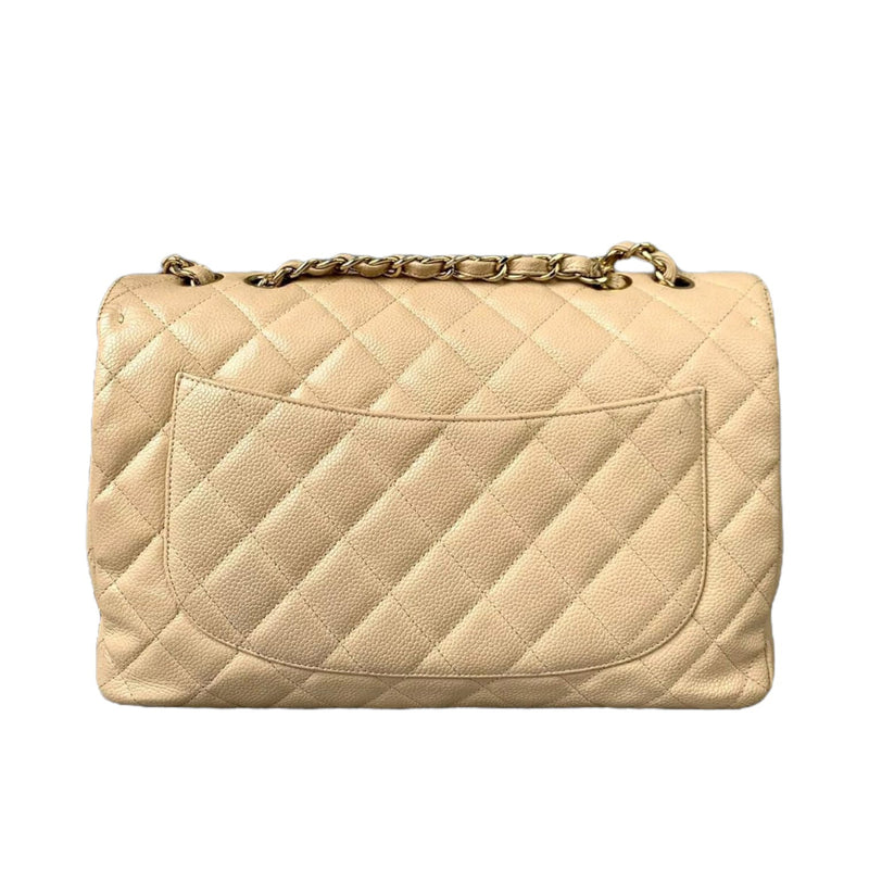 Jumbo Single Flap Caviar Beige GHW