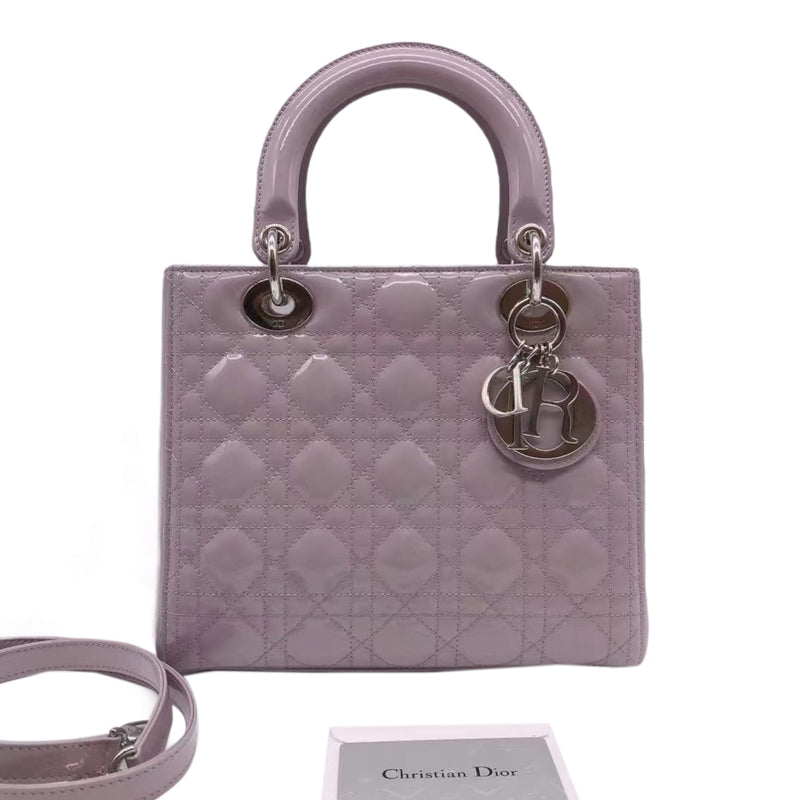 Medium Lady Dior Cannage Patent Lavender SHW