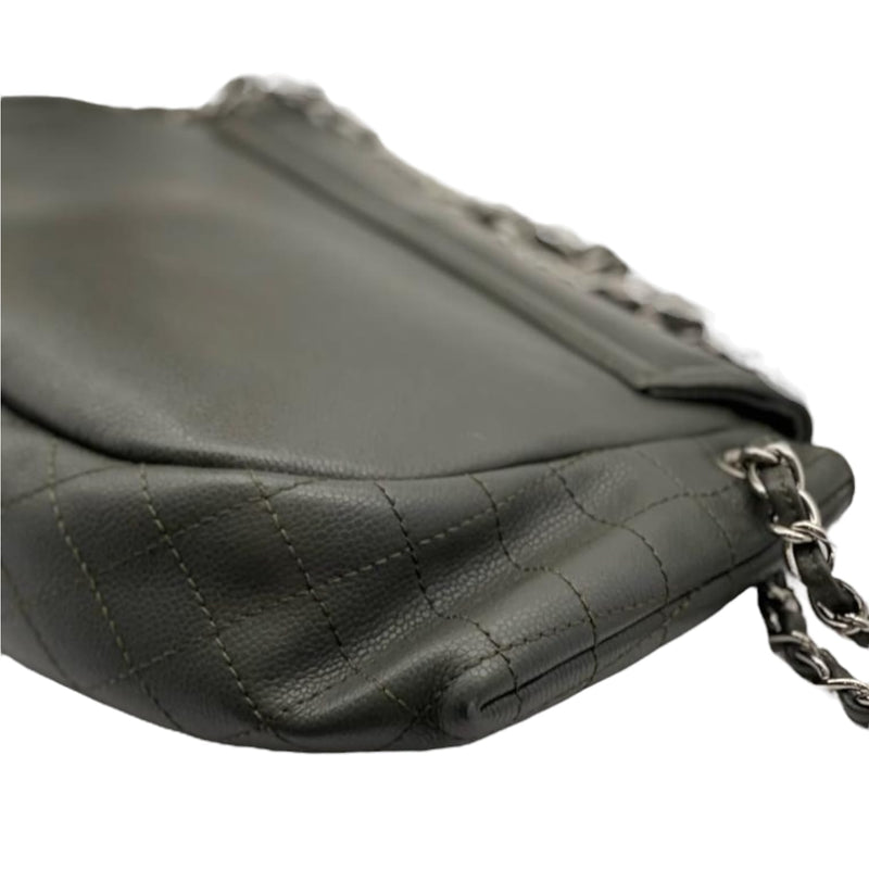 Large CC Round Flap Caviar Dark Grey SHW