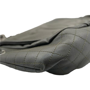 Large CC Round Flap Caviar Dark Grey SHW