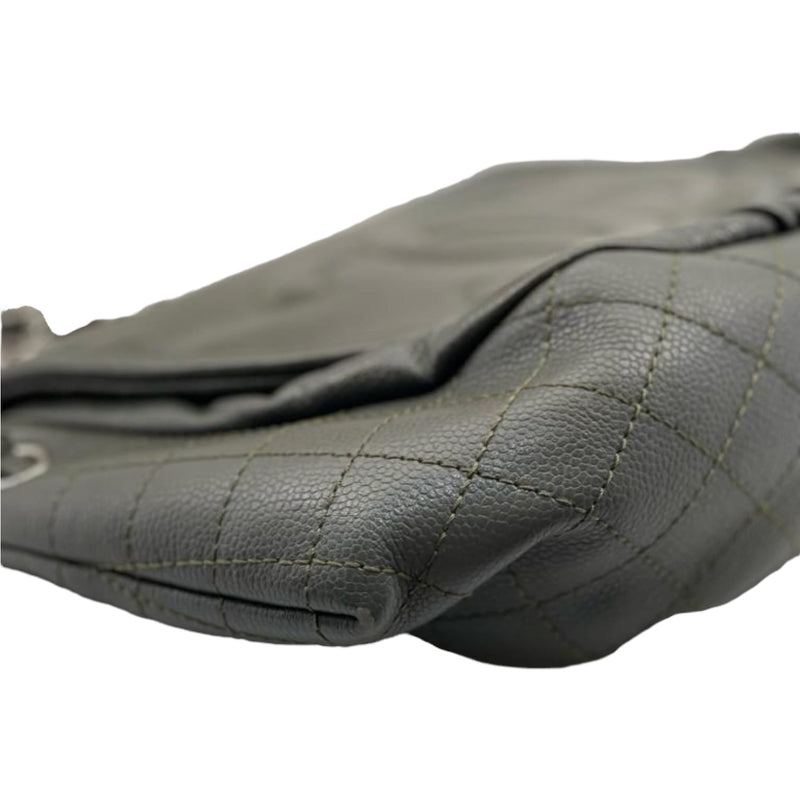 Large CC Round Flap Caviar Dark Grey SHW