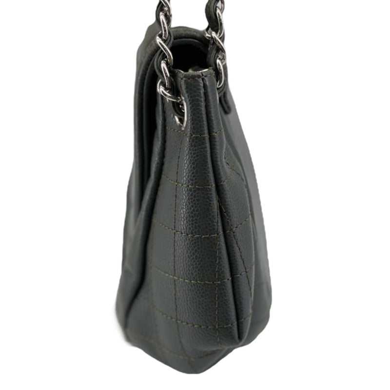 Large CC Round Flap Caviar Dark Grey SHW