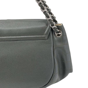Large CC Round Flap Caviar Dark Grey SHW