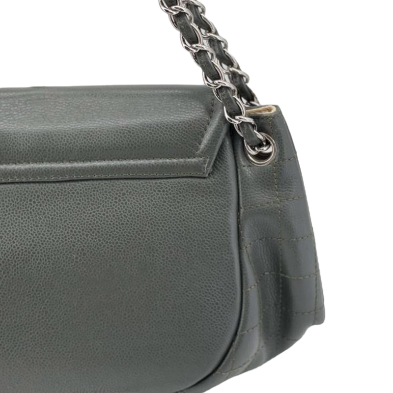 Large CC Round Flap Caviar Dark Grey SHW
