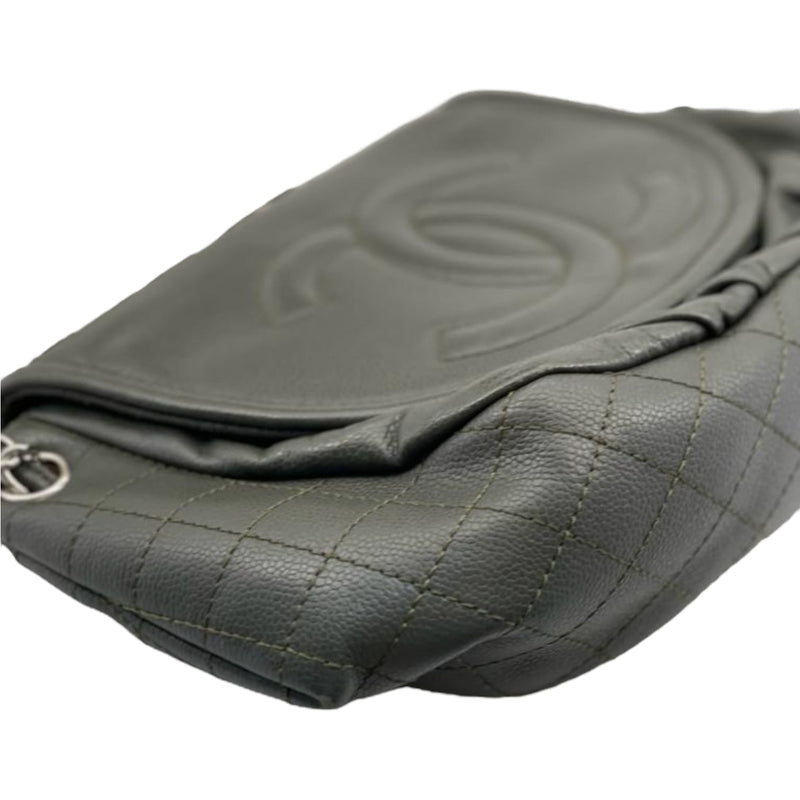 Large CC Round Flap Caviar Dark Grey SHW