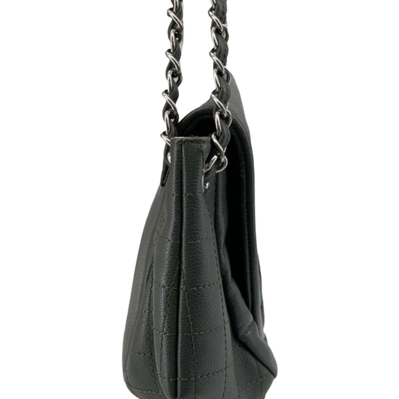 Large CC Round Flap Caviar Dark Grey SHW