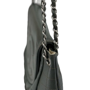 Large CC Round Flap Caviar Dark Grey SHW