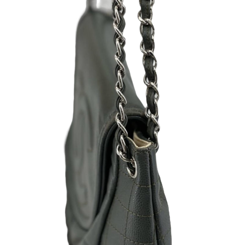 Large CC Round Flap Caviar Dark Grey SHW