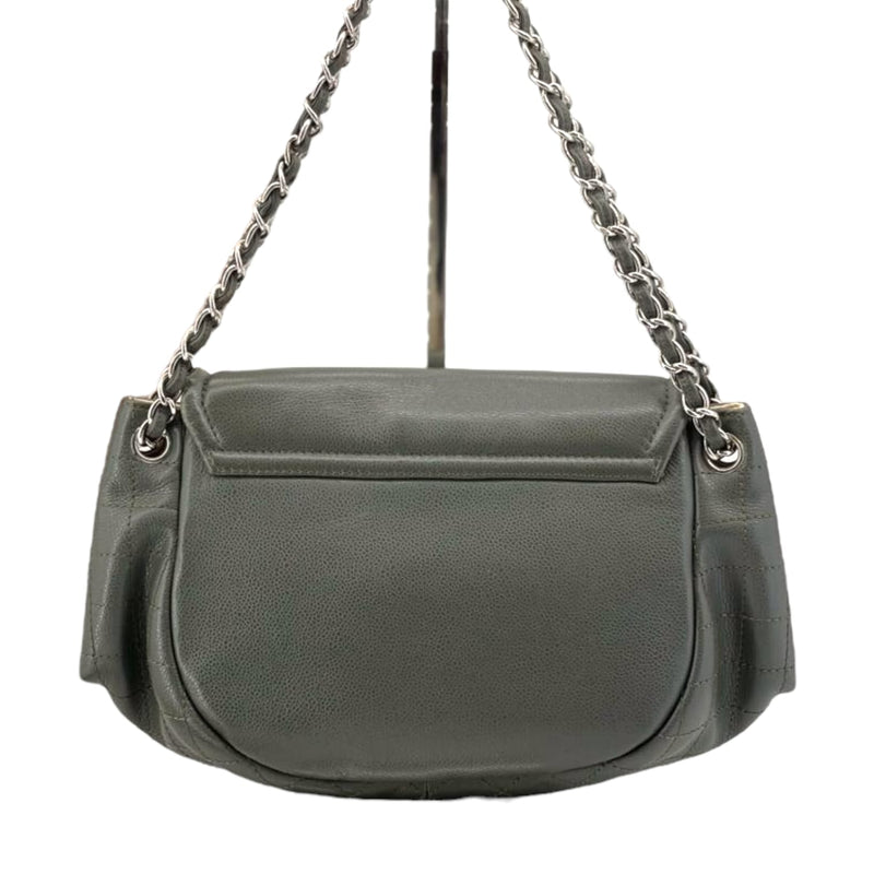 Large CC Round Flap Caviar Dark Grey SHW