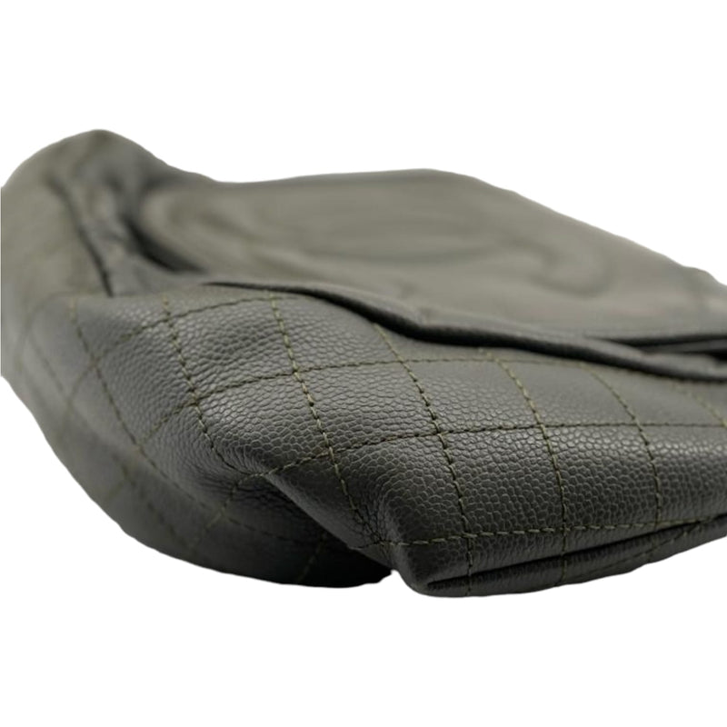 Large CC Round Flap Caviar Dark Grey SHW