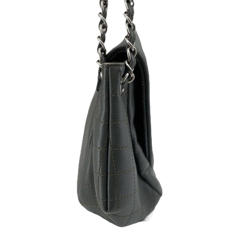 Large CC Round Flap Caviar Dark Grey SHW