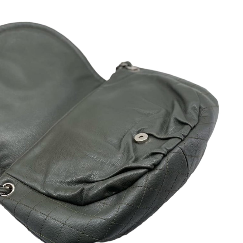 Large CC Round Flap Caviar Dark Grey SHW