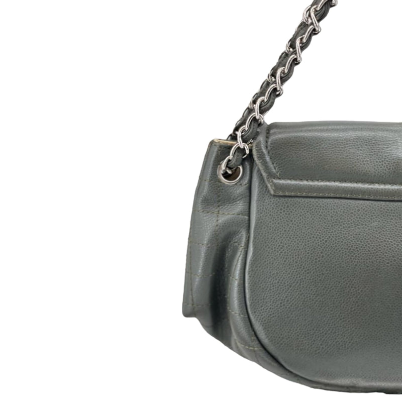 Large CC Round Flap Caviar Dark Grey SHW