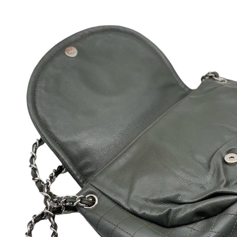 Large CC Round Flap Caviar Dark Grey SHW