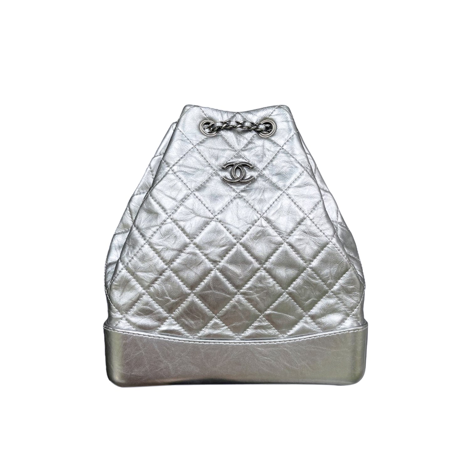 CHANEL Metallic Crumpled Calfskin Quilted Gabrielle Backpack