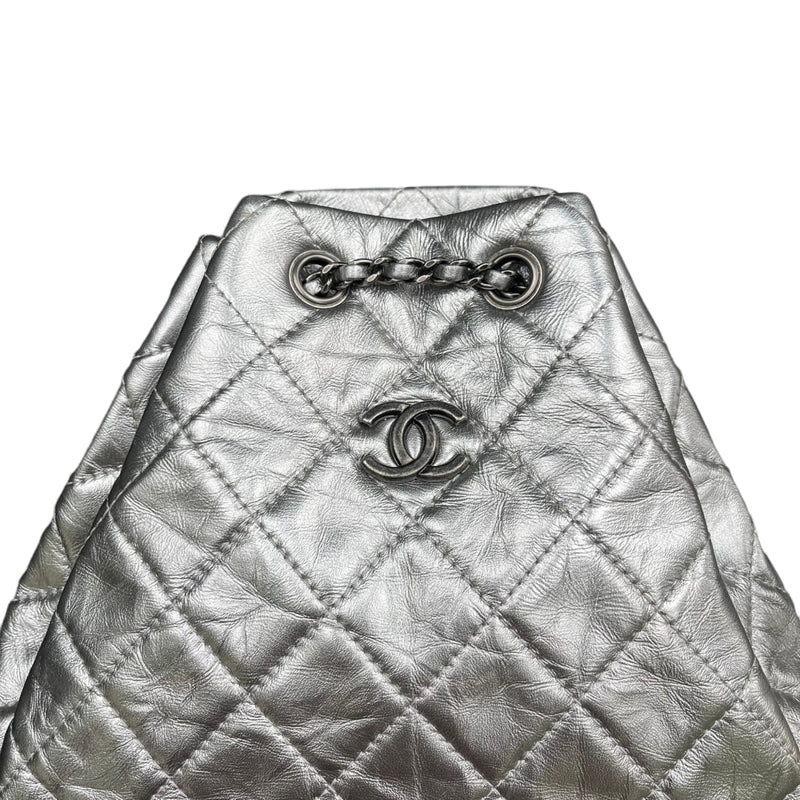 CHANEL Metallic Aged Calfskin Quilted Small Gabrielle Backpack Silver Navy  Red 1182482