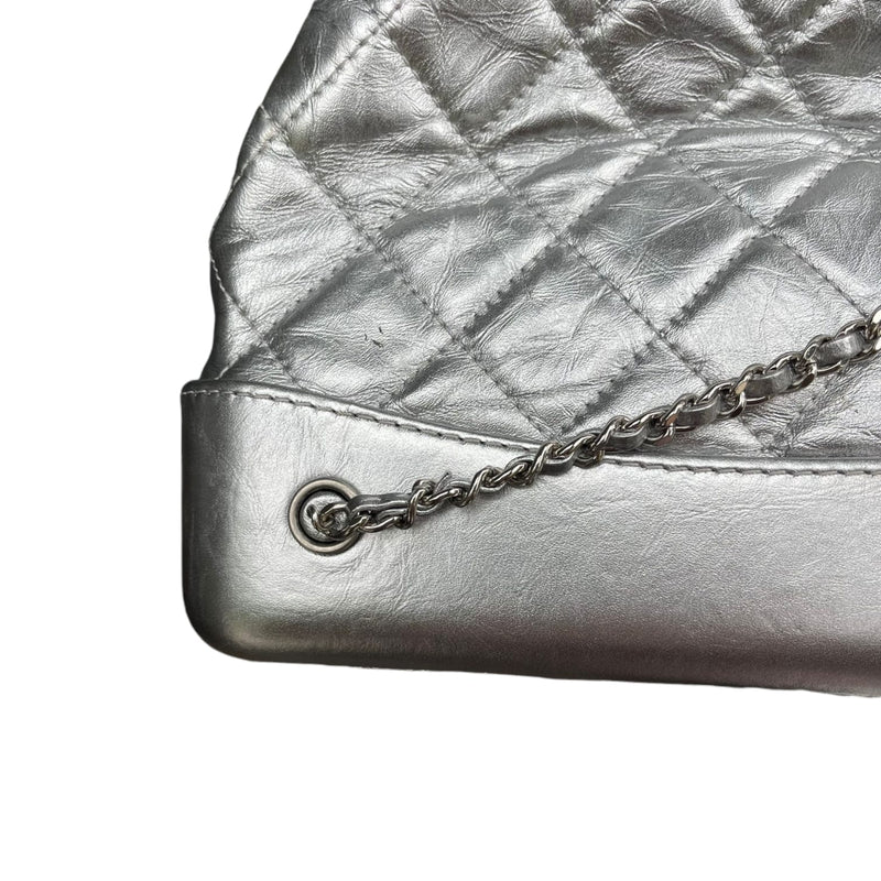 Chanel Gabrielle Chevron Backpack Dark Silver Metallic Grained