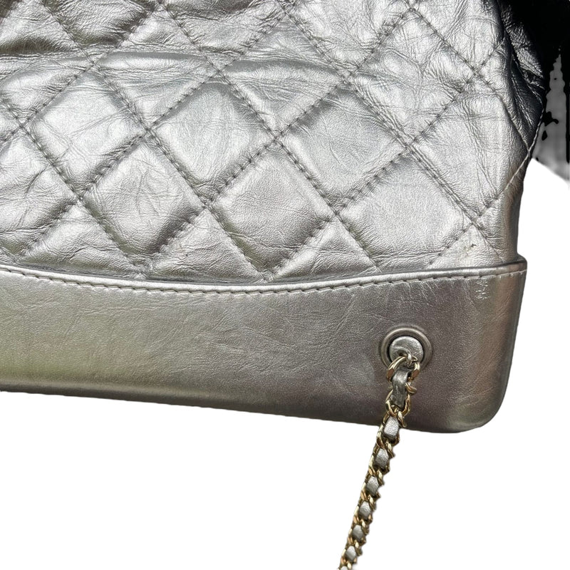 Chanel Gabrielle Chevron Backpack Dark Silver Metallic Grained