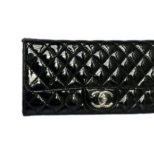 Brilliant Wallet on Chain Clutch East West Patent Black SHW