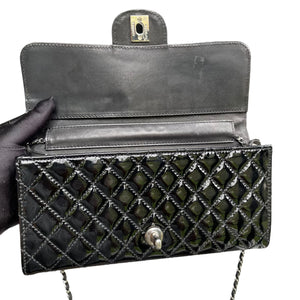 Brilliant Wallet on Chain Clutch East West Patent Black SHW