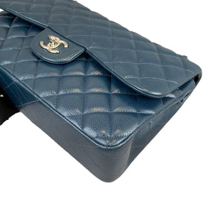 Jumbo Classic Double Flap Caviar Blue SHW