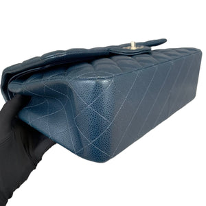 Jumbo Classic Double Flap Caviar Blue SHW