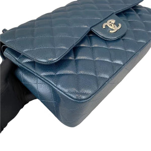 Jumbo Classic Double Flap Caviar Blue SHW