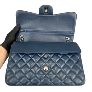 Jumbo Classic Double Flap Caviar Blue SHW