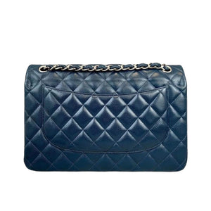 Jumbo Classic Double Flap Caviar Blue SHW