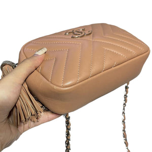 CC Tassel Camera Bag Chevron Calfskin Beige SHW