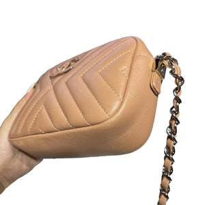 CC Tassel Camera Bag Chevron Calfskin Beige SHW