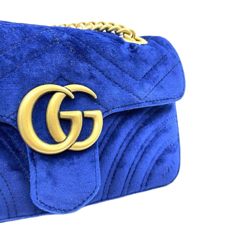 Mini Marmont Matelassé Velvet Blue GHW