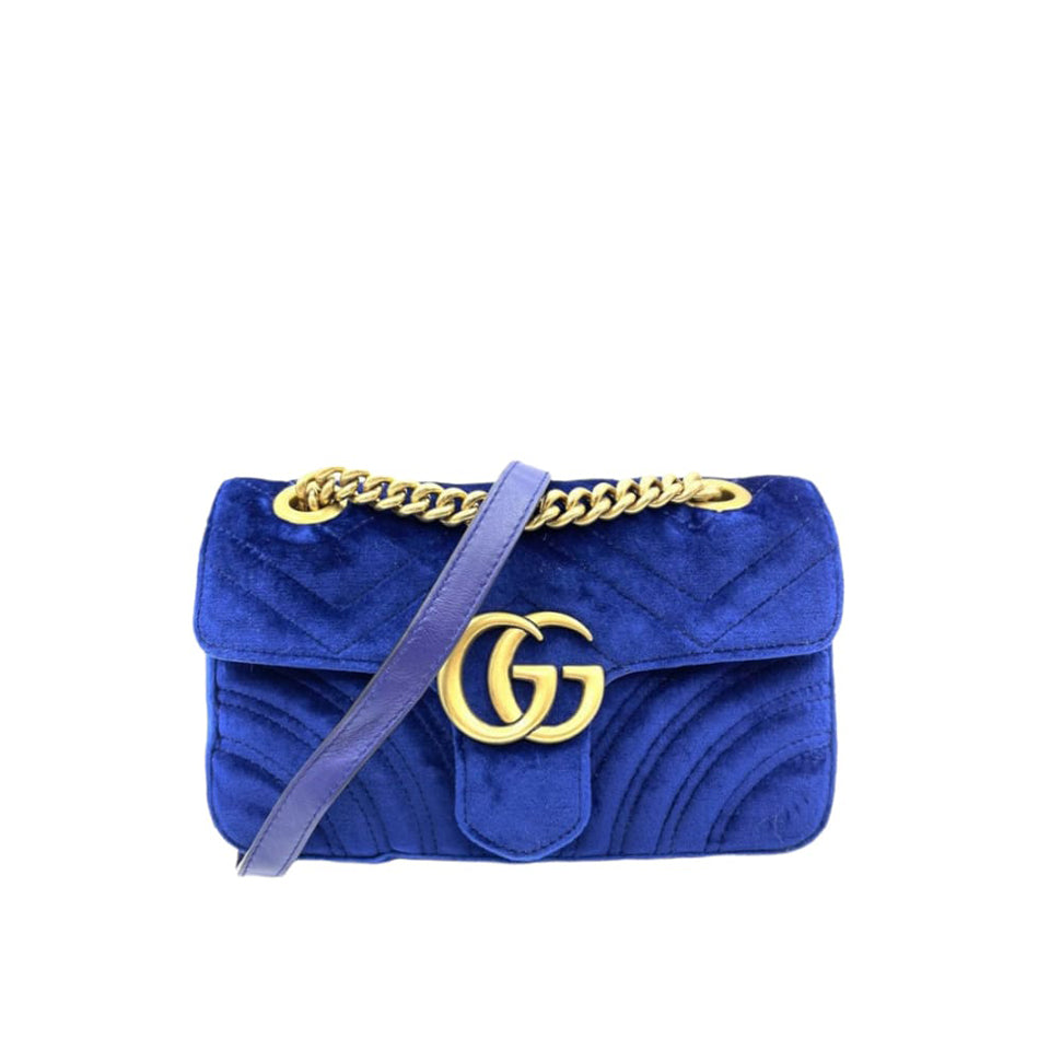 Mini Marmont Matelassé Velvet Blue GHW