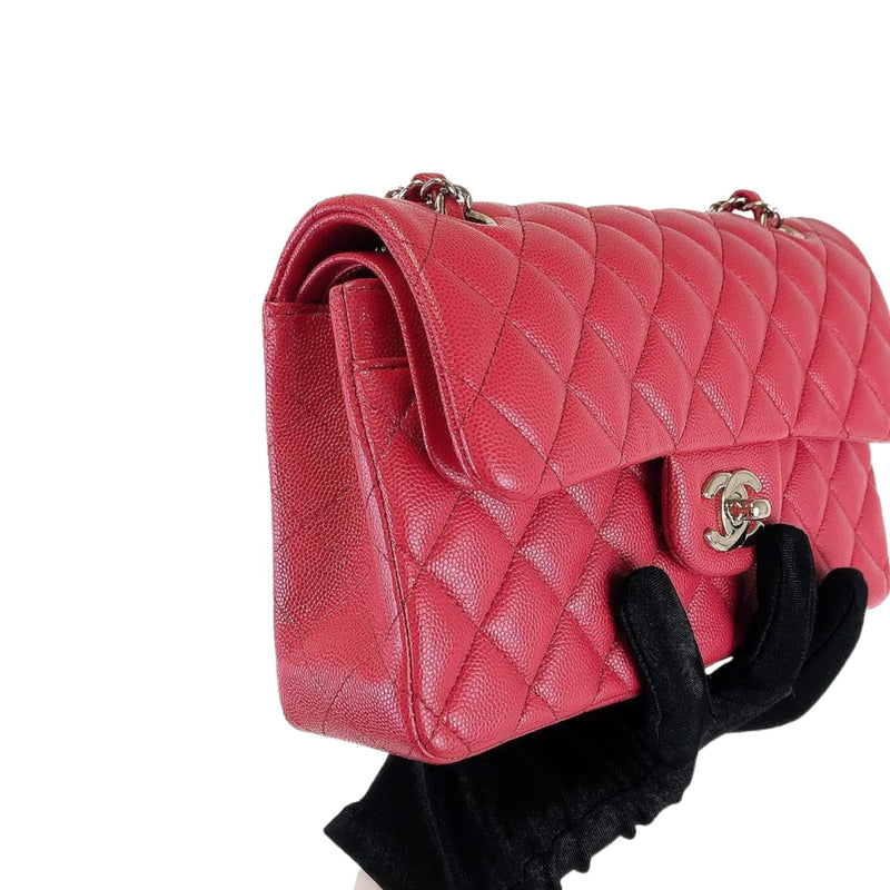 Chanel Red Quilted Caviar Mini Rectangular Classic Flap