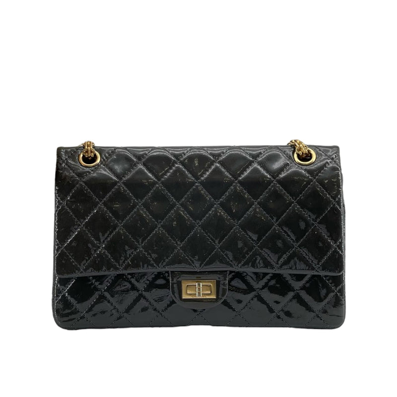 CHANEL Extra LARGE 2.55 REISSUE BLACK PATENT LEATHER FLAP w RHODIUM HARDWARE